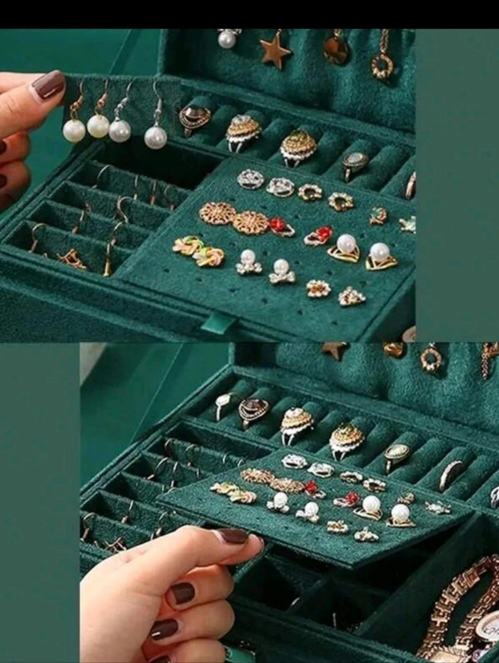 Velvet Jewelry Organizer Box in Deep Green